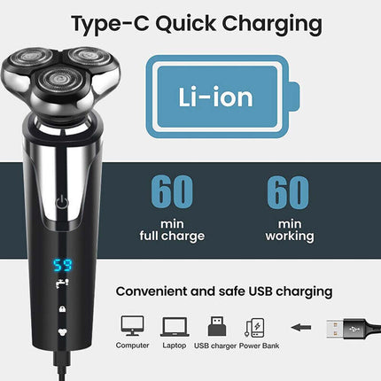 Men's Electric Shaver Dry Wet Cordless Razor USB Rechargeable Rotary