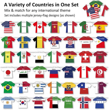 2026 World Cup Jersey Shape Bunting Banner – 49pcs Football Flag Decoration