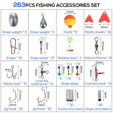 263PCS Fishing Accessories Kit with Tackle Box, Plier & Jig Hooks