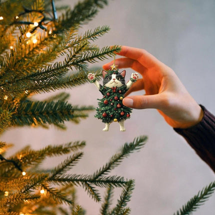2x Cute Cat Christmas Tree Hanging Ornaments Acrylic Pendant Decor
