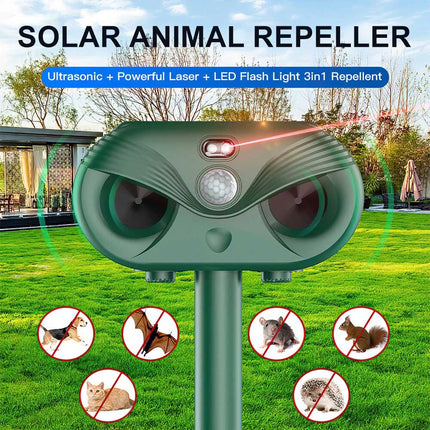 Ultrasonic Pest Repeller Solar Powered Cat Dog Fox Scarer Garden Deterrent