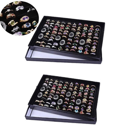 100-Slot Jewelry Ring Earring Storage Box Display Organizer Tray, No Rings
