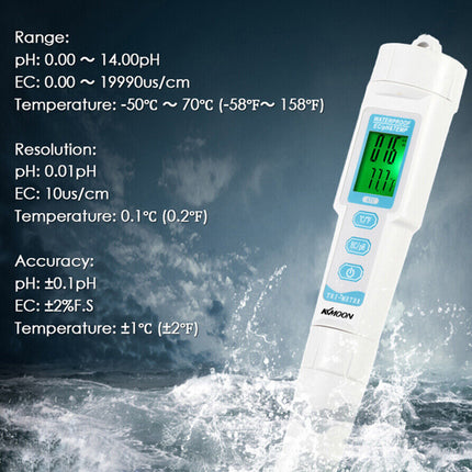 3-in-1 pH/EC/TEMP Water Quality Tester Pen Meter Acidometer AU
