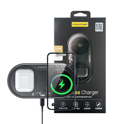 PISEN 2-in-1 Wireless Charging Station Transparent for iPhone AirPods Watch