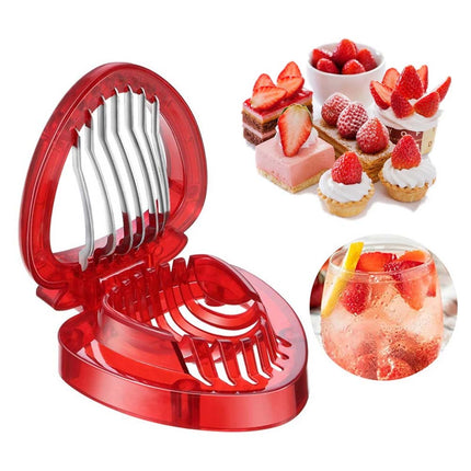 Stainless Steel Strawberry Slicer Tool with Blade, Kitchen Fruit Cutter