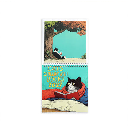 2027 Cats Chillin' with Books Wall Calendar, Cat-Themed Illustrations Planner