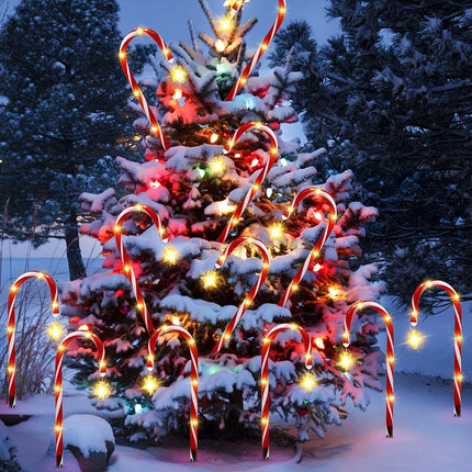 5IN1 Red Solar Christmas LED Lights Candy Cane Path Garden Decor