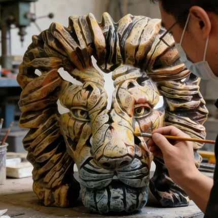 Resin Lion Head Sculpture, Contemporary Home Decor Table Display Gift