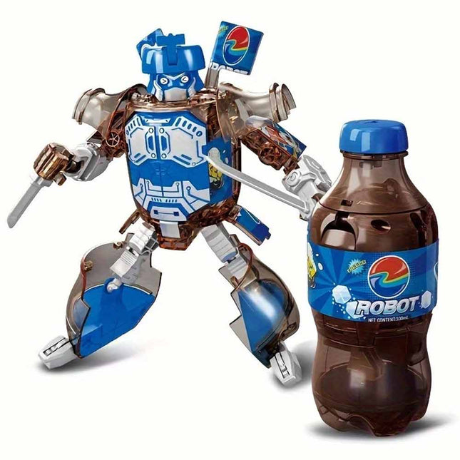 Blue Cola Bottle Transformable Robot Action Figure Kids Toy Gift