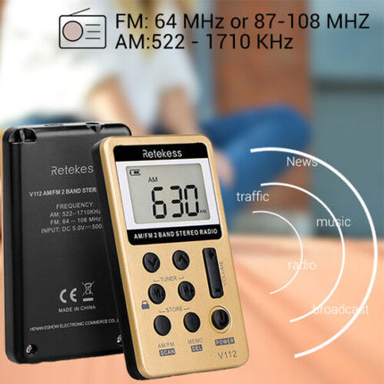 Pocket AM FM Radio Retekess V112 Rechargeable Stereo Earphone Sport Player