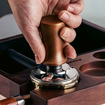53mm Threaded Beech Wood Coffee Tamper Internal Spring Balanced Force Hammer