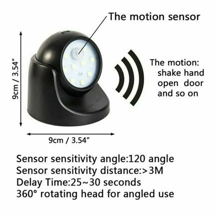 360° Battery LED Motion Sensor Security Light, Indoor/Outdoor Garden New