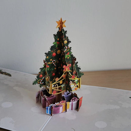 3D Pop-Up Christmas Tree Gift Greeting Card, Festive Xmas Holiday Card