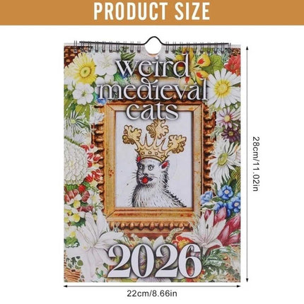 2026 Weird Medieval Cats Wall Calendar Monthly Planner Art Gag Gift