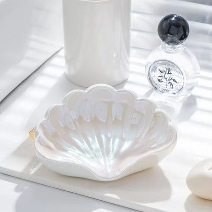 Creative Ceramic Seashell Soap Box, Draining Non-Slip Bathroom Soap Dish