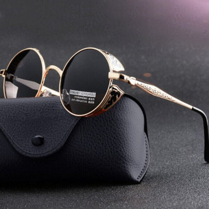 Men Women Steampunk Round Polarized Sunglasses UV400 for Driving Retro