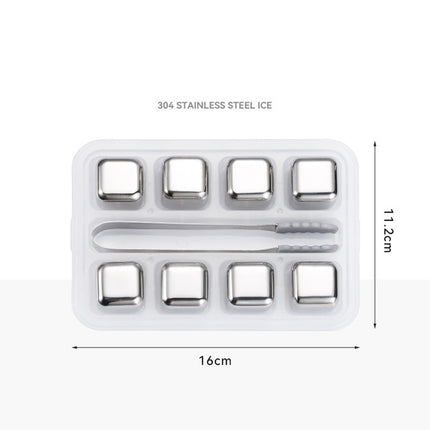 6Pcs Stainless Steel Whiskey Wine Ice Stones with Tongs, Reusable Cooling