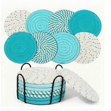 8pcs Non-Woven Heat Resistant Cup Coasters Set with Iron Frame, Non-Slip Drink Mat