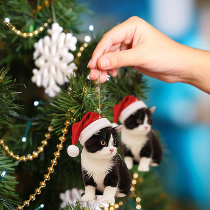 5X Cute Cat Christmas Tree Hanging Ornaments 2D Acrylic Cat Lover
