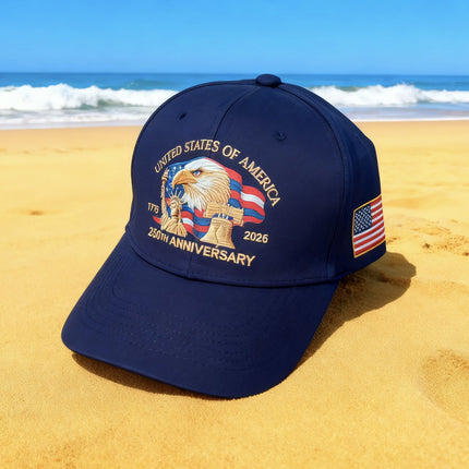 USA 250th Anniversary Baseball Cap, Statue of Liberty Eagle Adjustable Hat Black