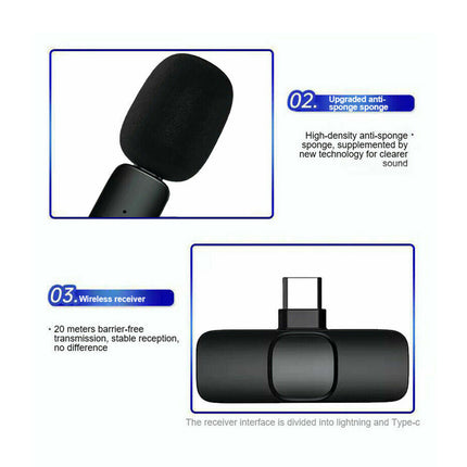 Wireless Lavalier Mini Mic for Android iPhone iPad Vlog Live Streaming