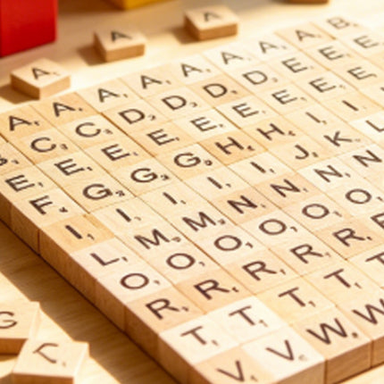 100 Wooden Craft Tiles with Black Letters & Numbers for DIY Projects