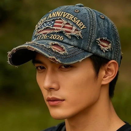 Patriotic Denim Baseball Cap 250th US Anniversary 1776-2026 Print