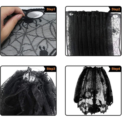 Halloween Lamp Shade & Fireplace Cover, Lace Cobweb Spider Gothic Decor