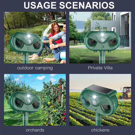 Ultrasonic Pest Repeller Solar Powered Cat Dog Fox Scarer Garden Deterrent
