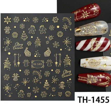 2X Christmas Gold Nail Art Stickers Self Adhesive Decals Manicure Decor
