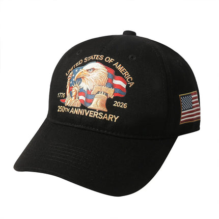 USA 250th Anniversary Baseball Cap, Statue of Liberty Eagle Adjustable Hat Black