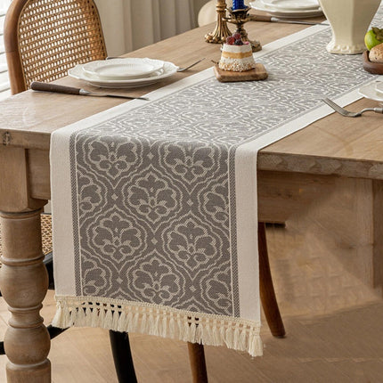Elegant Jacquard Tassel Table Runner for Dining Table Counter Decor