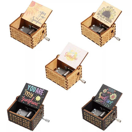 Hand Cranked You Are My Sunshine Music Box Black Engraved Gift