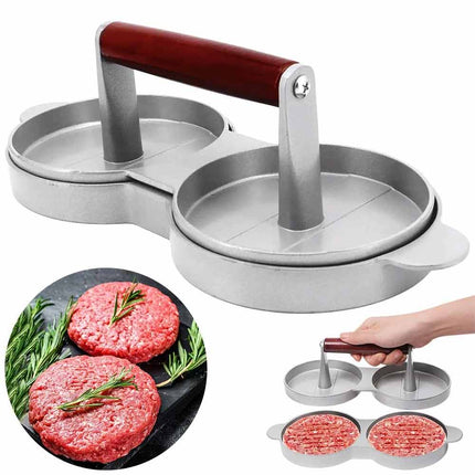 Double Burger Press Hamburger Maker Non-Stick Aluminium Beef Patty BBQ