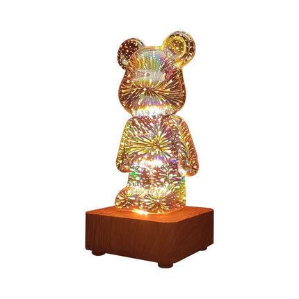 Cute 3D Bear USB Night Light, RGB Firework Glass Lamp 20cm