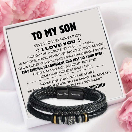 To My Son PU Leather Bracelet Gift Box Birthday Present for Son