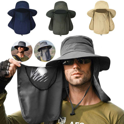 Outdoor Sun UV Protection Fishing Cap Neck Face Flap Hat Wide Brim Summer