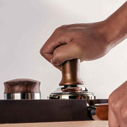 53mm Threaded Beech Wood Coffee Tamper Internal Spring Balanced Force Hammer