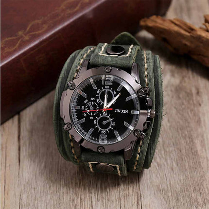 Military Retro PU Leather Strap Watch Men Punk Quartz Cuff Wristwatch