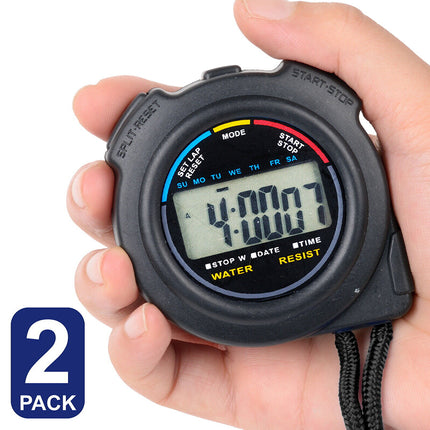 2 Pack Digital Stopwatch Handheld Timer Chronograph Sports Countdown Alarm