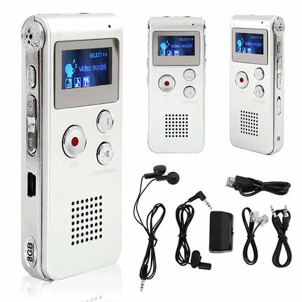 8GB Digital Voice Recorder with MP3 Player Rechargeable USB