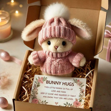 Cute Easter Gift Card Pink Mini Bunny Hug Rabbits in Box Mini Bunnies