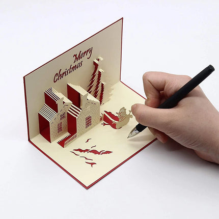 Festive 3D Pop-Up Christmas Card – Snowy Cottage Holiday Greeting Card