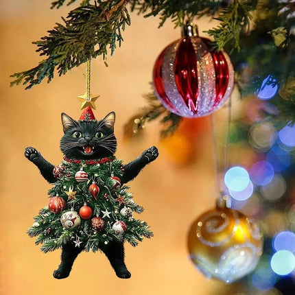 2x Cute Cat Christmas Tree Hanging Ornaments Acrylic Pendant Decor