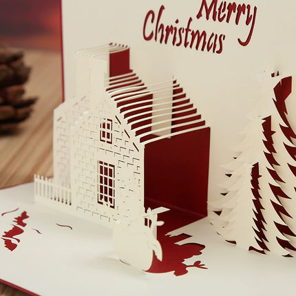 Festive 3D Pop-Up Christmas Card – Snowy Cottage Holiday Greeting Card
