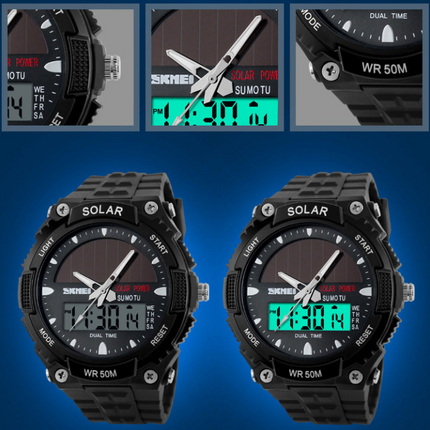 Men's Solar Sports Watch Dual Time LED Digital Waterproof Analog