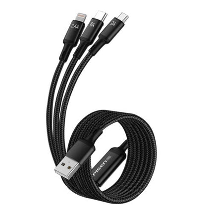 Pisen 3-in-1 Aluminum Alloy Braided Charging Cable for iPhone & Samsung