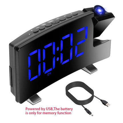 LED Projection Alarm Clock with Radio, Curved Screen Digital