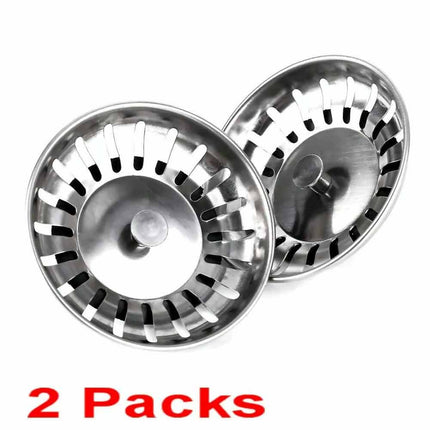 2 Pack Stainless Steel Kitchen Sink Drain Strainer Waste Plug Stopper