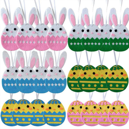 24PCS Hanging Easter Felt Eggs Decoration Set with Chicks & Bunny Home Decor